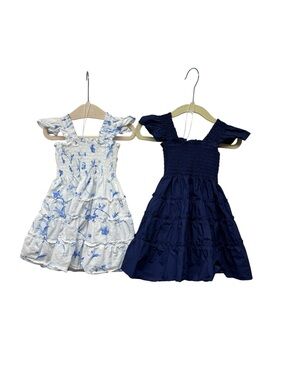 Hill House Home Girls' 2T Navy and White Floral Ruffle Sundress Duo